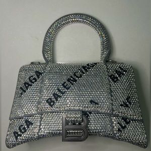 Rare BALENCIAGA Hourglass XS crystal-embellished felt tote